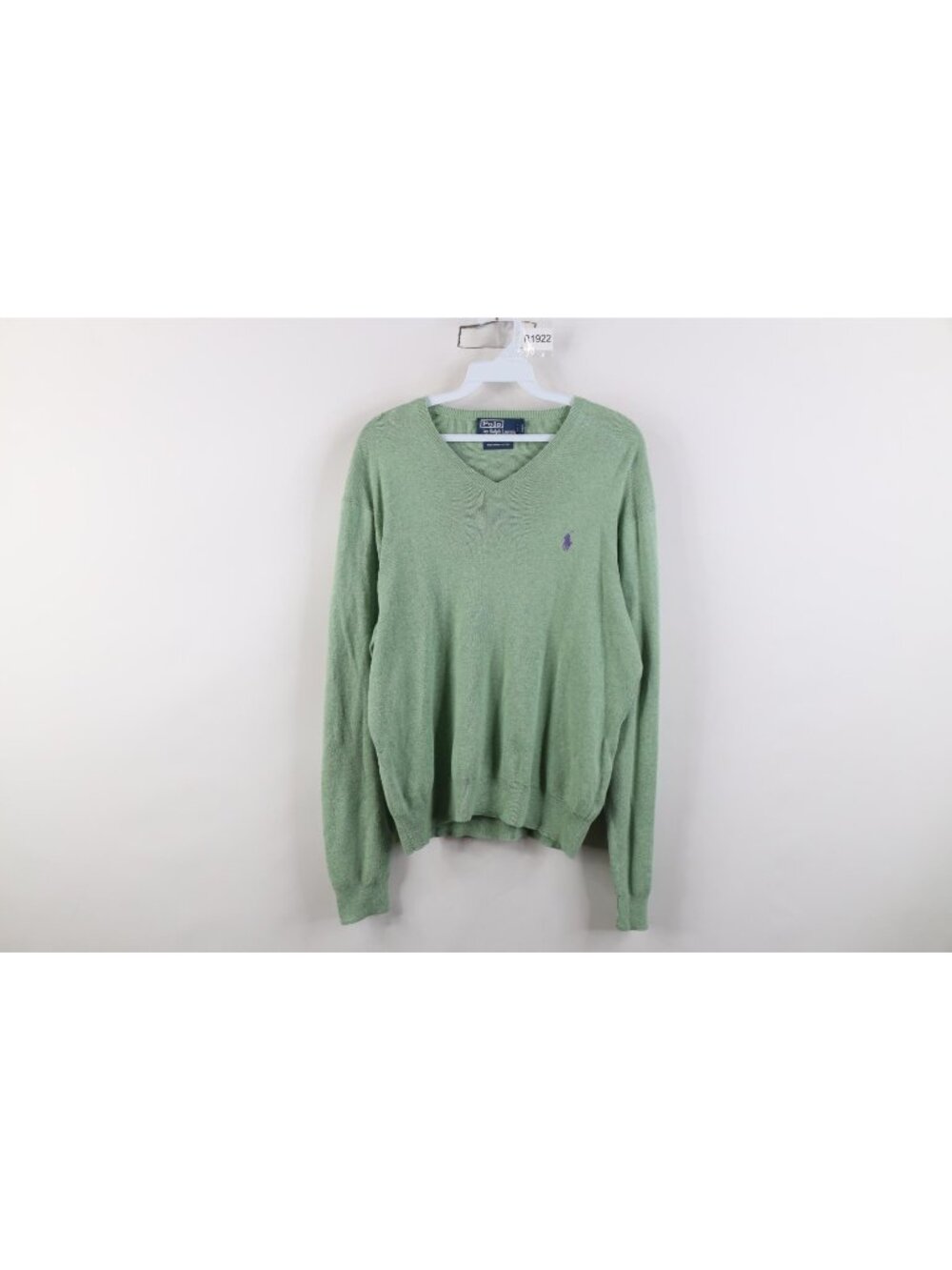 Vtg 90s Ralph Lauren Mens Medium Pima Cotton Ribbed Knit V-Neck Sweater Green